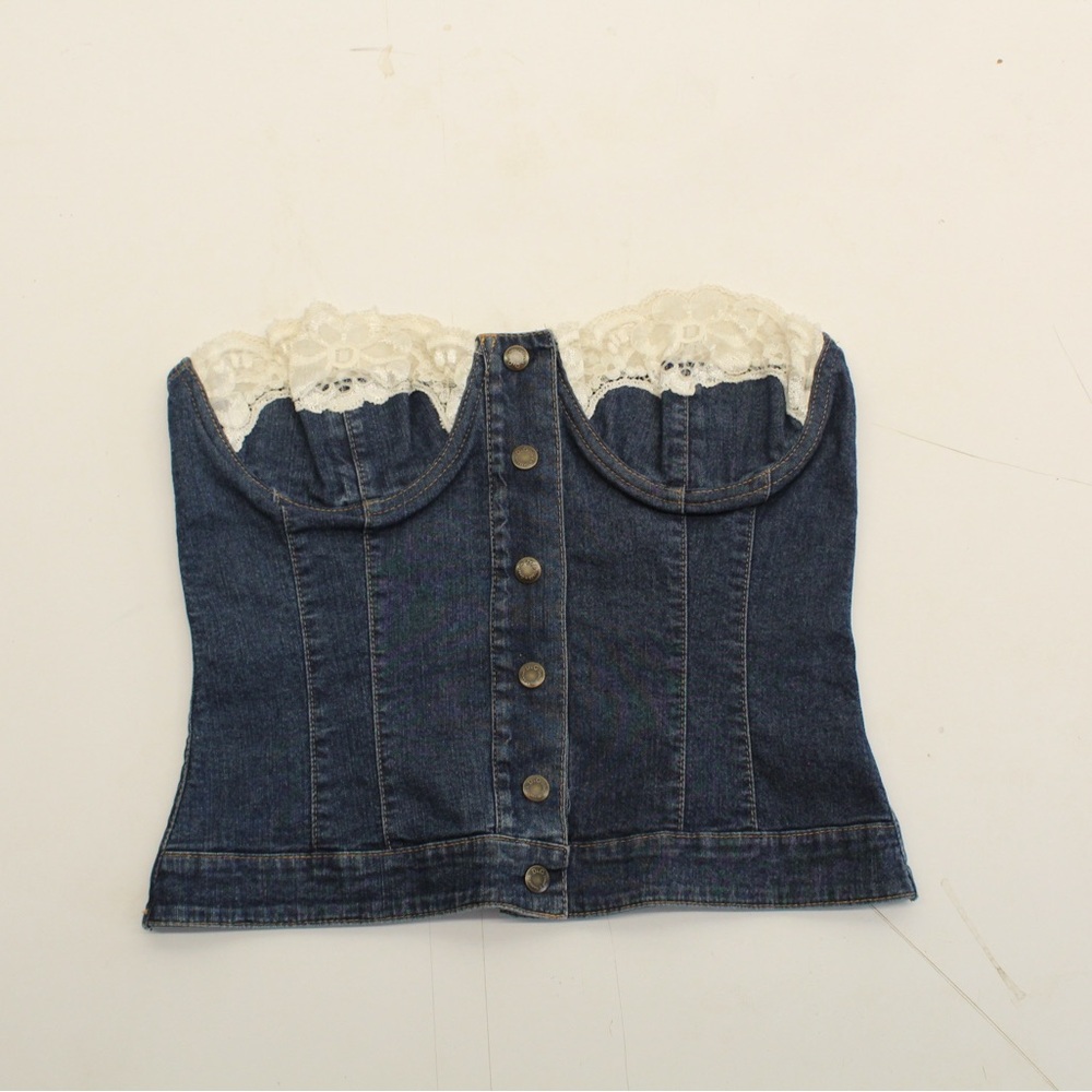Denim Corset Top with Lace Trim